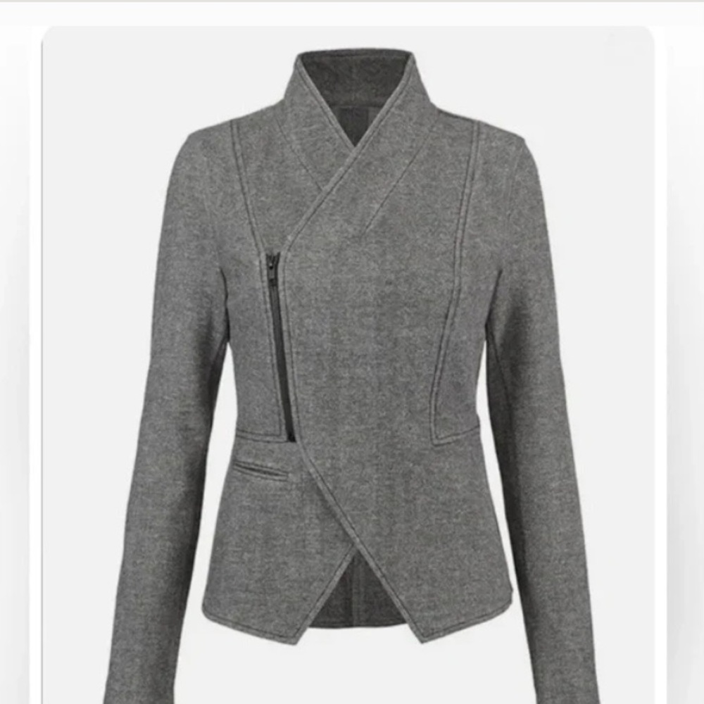 CAbi Large Grey Rebel Motto Asymmetrical Zip-Up Ponte Knit Jacket